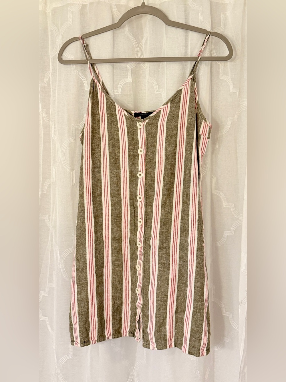 Forever 21 Girls Large 170 Olive Pink Striped Cami Dress